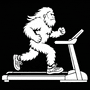 A friendly sasquatch jogging on a treadmill.